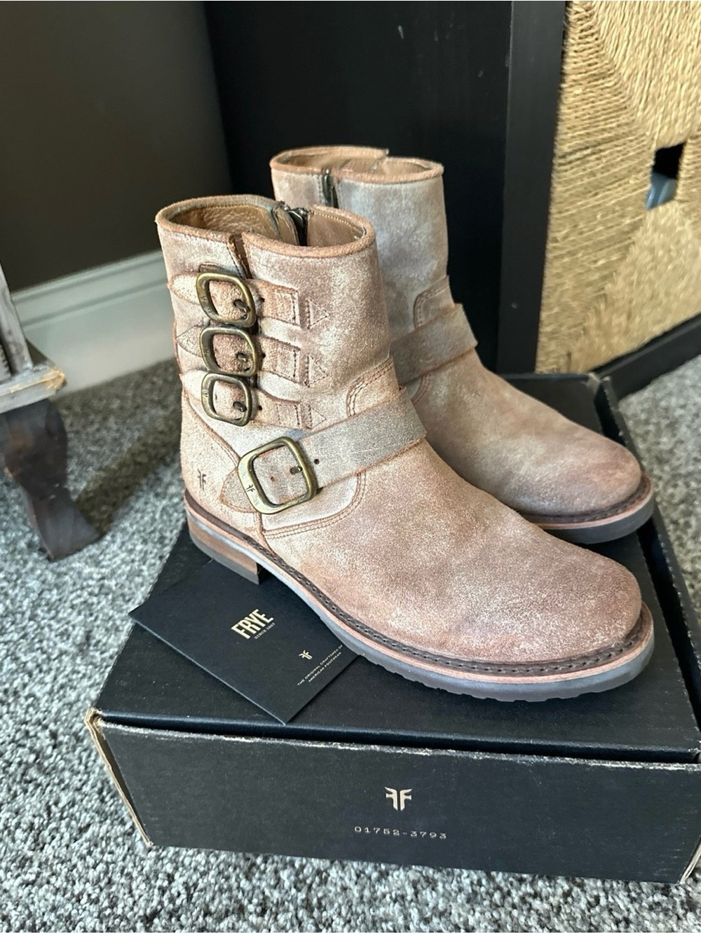 Frye Women's Harness Buckle Leather Ankle Boots in Brown